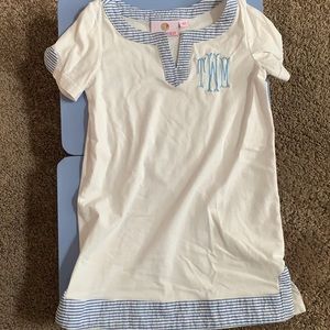 Cotton white with seer sucker pattern, Monogrammed dress/beach cover up